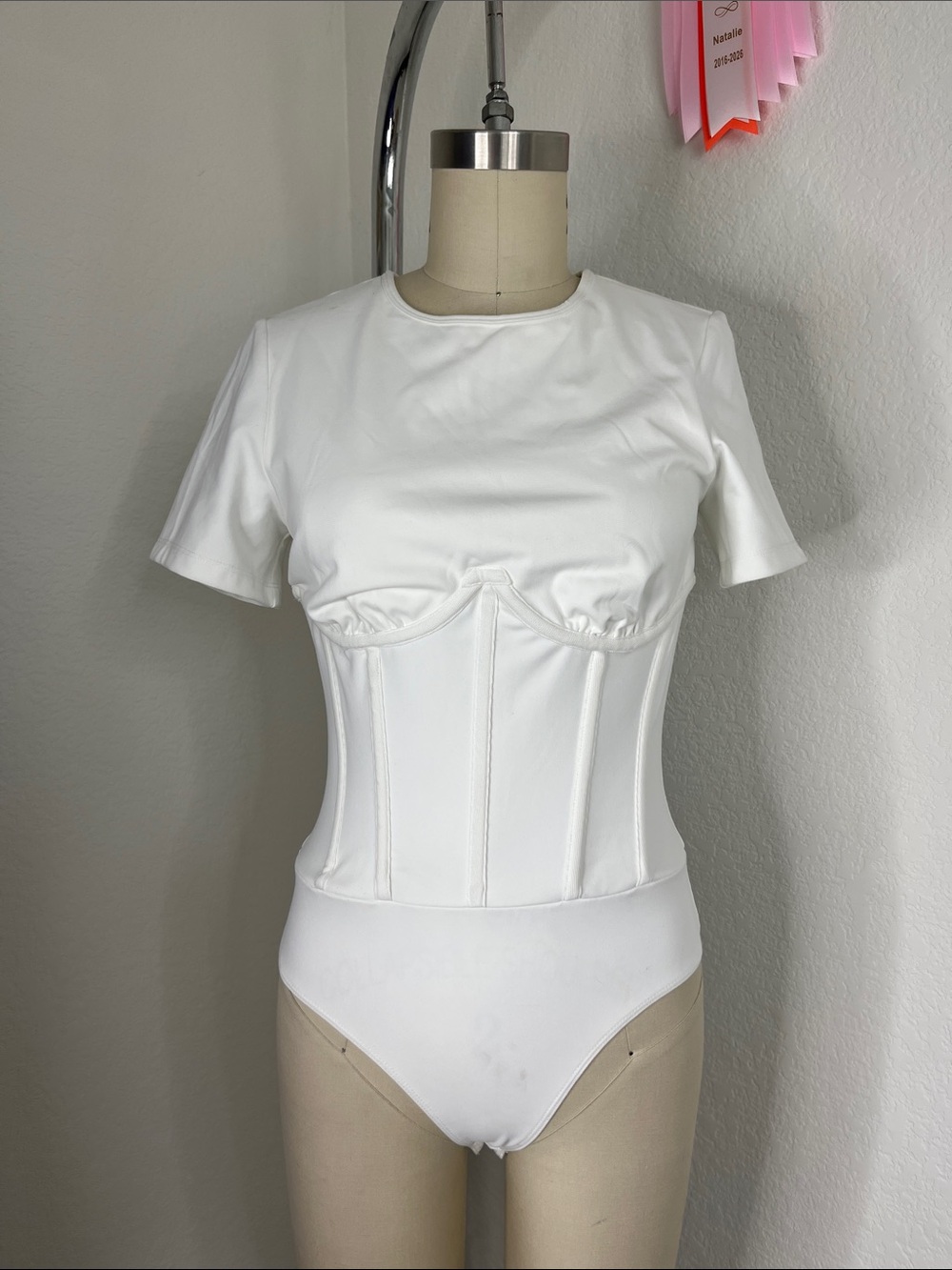 Cami NYC Xenia Bustier Boning Crew Neck Short Sleeve Cupped Bodysuit